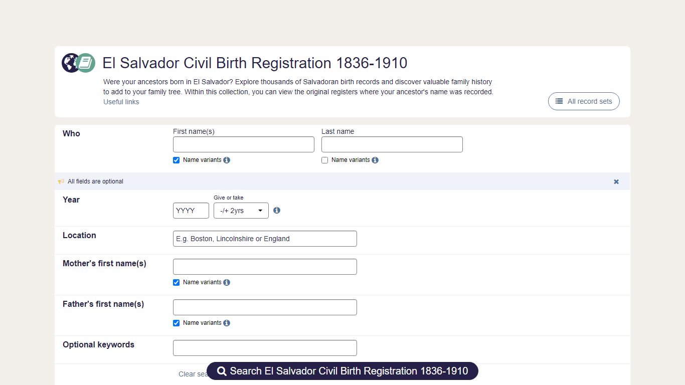 El Salvador Civil Birth Registration 1836-1910 ...